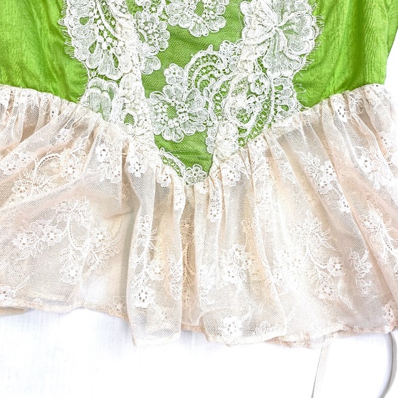 DO YOU LARP? Apple Green Silk Camisole with Lace - Picture 2 of 8